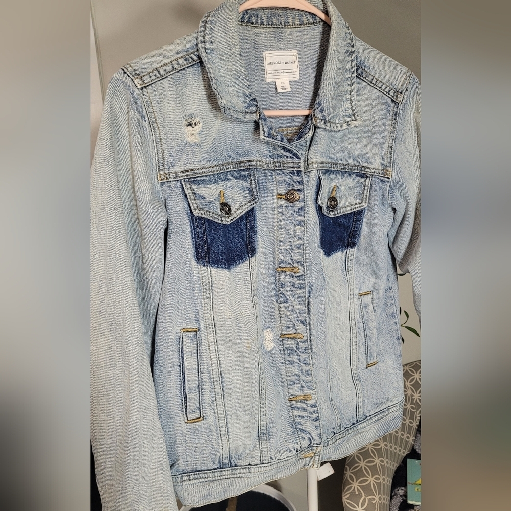 EUC | Melrose & Market | Distressed Jean Jacket XS - Picture 2 of 6